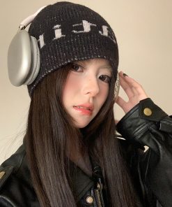 Korean Style Knitted Wool Beanie for Women - Trendy Autumn Winter Ear-Protecting Hat, Warm and Face-Shaping Cold Weather Accessory