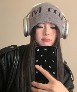 Korean Style Knitted Wool Beanie for Women - Trendy Autumn Winter Ear-Protecting Hat, Warm and Face-Shaping Cold Weather Accessory