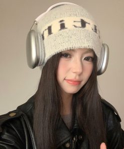 Korean Style Knitted Wool Beanie for Women - Trendy Autumn Winter Ear-Protecting Hat, Warm and Face-Shaping Cold Weather Accessory