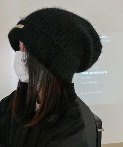 Korean Style Knitted Wool Hat for Women - Warm Solid Color Ear Protection, Versatile Autumn & Winter Fashion Accessory for Small Faces