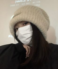 Korean Style Knitted Wool Hat for Women - Warm Solid Color Ear Protection, Versatile Autumn & Winter Fashion Accessory for Small Faces