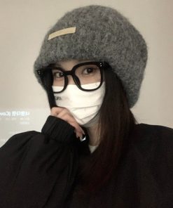 Korean Style Knitted Wool Hat for Women - Warm Solid Color Ear Protection, Versatile Autumn & Winter Fashion Accessory for Small Faces