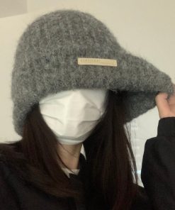 Korean Style Knitted Wool Hat for Women - Warm Solid Color Ear Protection, Versatile Autumn & Winter Fashion Accessory for Small Faces