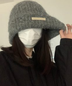 Korean Style Knitted Wool Hat for Women - Warm Solid Color Ear Protection, Versatile Autumn & Winter Fashion Accessory for Small Faces