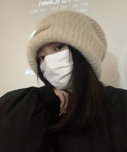 Korean Style Knitted Wool Hat for Women - Warm Solid Color Ear Protection, Versatile Autumn & Winter Fashion Accessory for Small Faces