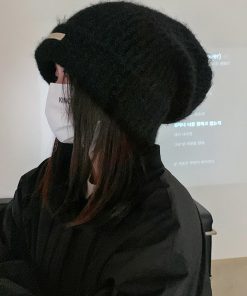 Korean Style Knitted Wool Hat for Women - Warm Solid Color Ear Protection, Versatile Autumn & Winter Fashion Accessory for Small Faces