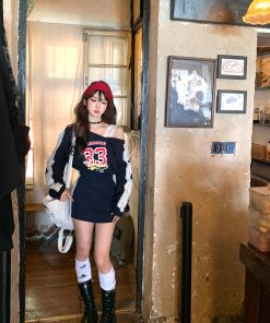 Korean Style Lace Asymmetrical Shoulder T-Shirt Dress for Women - Long Sleeve Waist-Defining Bodycon Mini Dress for Autumn Winter