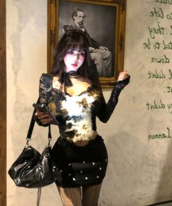 Korean Style Lace Hollow Knit Top for Women - Spicy Girl Long Sleeve Slimming Plush Top for Autumn Winter Fashion