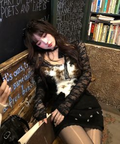 Korean Style Lace Hollow Knit Top for Women - Spicy Girl Long Sleeve Slimming Plush Top for Autumn Winter Fashion