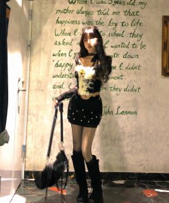 Korean Style Lace Hollow Knit Top for Women - Spicy Girl Long Sleeve Slimming Plush Top for Autumn Winter Fashion