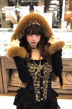 Korean Style Leopard Print Hooded Knitted Sweater for Women - Sexy Slim Fit Plush Long Sleeve for Autumn and Winter