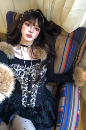 Korean Style Leopard Print Hooded Knitted Sweater for Women - Sexy Slim Fit Plush Long Sleeve for Autumn and Winter