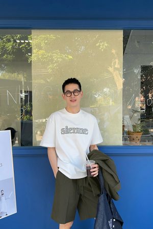 Korean Style Letter Embroidery Short Sleeve T-Shirt for Men - Summer Casual Loose Versatile Top