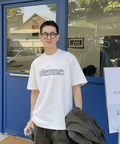 Korean Style Letter Embroidery Short Sleeve T-Shirt for Men - Summer Casual Loose Versatile Top