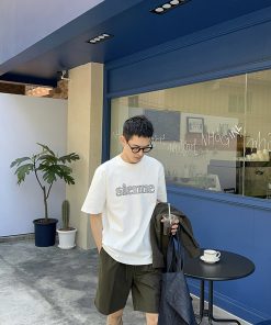 Korean Style Letter Embroidery Short Sleeve T-Shirt for Men - Summer Casual Loose Versatile Top