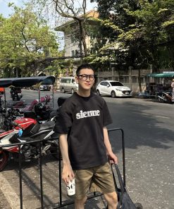 Korean Style Letter Print Black Short Sleeve T-Shirt for Men - Simple Casual Loose Fit Top for Spring