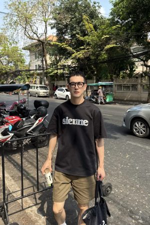 Korean Style Letter Print Black Short Sleeve T-Shirt for Men - Simple Casual Loose Fit Top for Spring