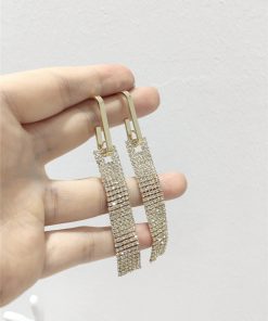 Korean-Style Light Luxury Full Diamond Long Tassel S925 Silver Hoop Earrings - Sparkling Accessories for Elegant Looks