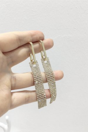 Korean-Style Light Luxury Full Diamond Long Tassel S925 Silver Hoop Earrings - Sparkling Accessories for Elegant Looks