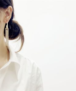 Korean-Style Light Luxury Full Diamond Long Tassel S925 Silver Hoop Earrings - Sparkling Accessories for Elegant Looks