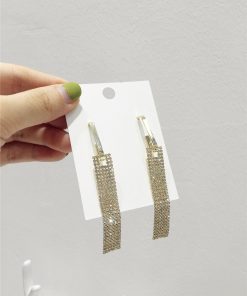 Korean-Style Light Luxury Full Diamond Long Tassel S925 Silver Hoop Earrings - Sparkling Accessories for Elegant Looks