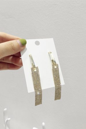 Korean-Style Light Luxury Full Diamond Long Tassel S925 Silver Hoop Earrings - Sparkling Accessories for Elegant Looks