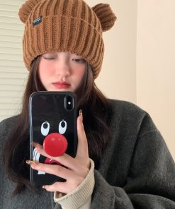 Korean Style Little Bear Ear Knitted Wool Hat for Women - Warm, Cold-Resistant, Versatile Autumn & Winter Fashion Accessory