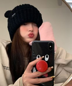 Korean Style Little Bear Ear Knitted Wool Hat for Women - Warm, Cold-Resistant, Versatile Autumn & Winter Fashion Accessory