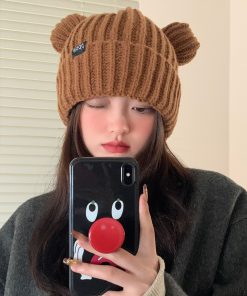 Korean Style Little Bear Ear Knitted Wool Hat for Women - Warm, Cold-Resistant, Versatile Autumn & Winter Fashion Accessory