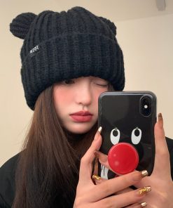 Korean Style Little Bear Ear Knitted Wool Hat for Women - Warm, Cold-Resistant, Versatile Autumn & Winter Fashion Accessory