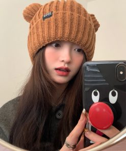 Korean Style Little Bear Ear Knitted Wool Hat for Women - Warm, Cold-Resistant, Versatile Autumn & Winter Fashion Accessory