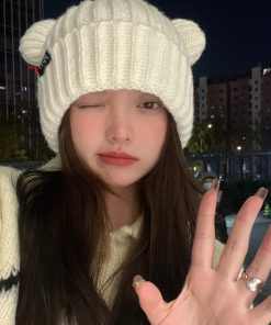 Korean Style Little Bear Ear Knitted Wool Hat for Women - Warm, Cold-Resistant, Versatile Autumn & Winter Fashion Accessory