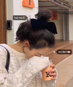 Korean Style Little Witch Velvet Bow Ribbon Hairband for Top Bun Volume - Trendy Hair Tie Accessory