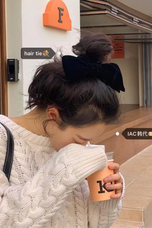 Korean Style Little Witch Velvet Bow Ribbon Hairband for Top Bun Volume - Trendy Hair Tie Accessory