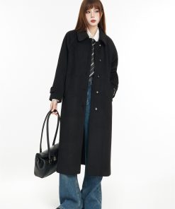 Korean Style Long Woolen Coat for Women, Waist-Cinching Slimming Fit, Perfect for Autumn and Winter, Spring 2025 Fashion