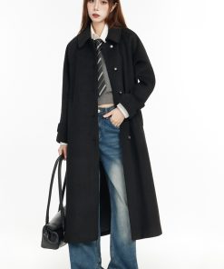 Korean Style Long Woolen Coat for Women, Waist-Cinching Slimming Fit, Perfect for Autumn and Winter, Spring 2025 Fashion