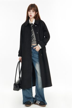 Korean Style Long Woolen Coat for Women, Waist-Cinching Slimming Fit, Perfect for Autumn and Winter, Spring 2025 Fashion