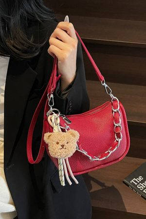 Korean-Style Lychee Texture Handbag for Women - Trendy 2025 Shoulder Crossbody Pillow Bag