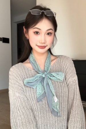 Korean-Style Matcha Mint Green Mesh Silk Scarf - Elegant Long Thin Neck Accessory for Spring and Summer