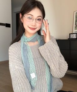 Korean-Style Matcha Mint Green Mesh Silk Scarf - Elegant Long Thin Neck Accessory for Spring and Summer
