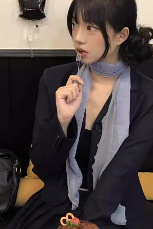 Korean-Style Matcha Mint Green Mesh Silk Scarf - Elegant Long Thin Neck Accessory for Spring and Summer
