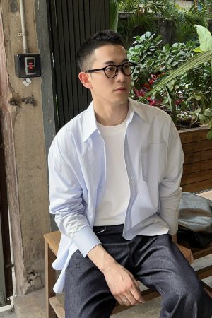 Korean Style Metallic Design Wide Blue Shirt for Men - Casual Loose Sun Protection Jacket, Perfect for Summer Wear