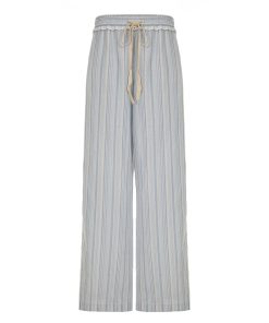 Korean-Style Minimalist Color-Blocking Vertical Striped Loose Wide-Leg Low-Waist Ruffled Drawstring Casual Pants