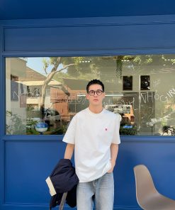 Korean Style Minimalist Embroidered Heart T-Shirt for Men - Short Sleeve Loose Casual Top