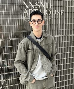 Korean-Style Minimalist Green Denim Jacket for Men, Retro Loose Fit Versatile Top