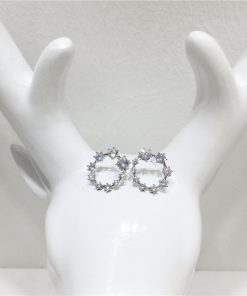 Korean Style Minimalist Hollow Round Geometric S925 Silver Needle Earrings with Diamond Accents