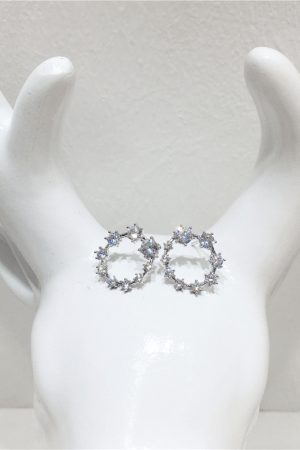 Korean Style Minimalist Hollow Round Geometric S925 Silver Needle Earrings with Diamond Accents