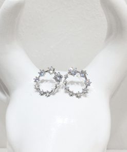 Korean Style Minimalist Hollow Round Geometric S925 Silver Needle Earrings with Diamond Accents