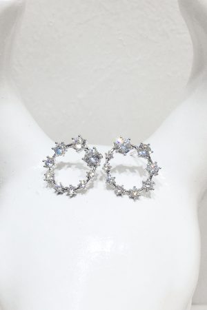 Korean Style Minimalist Hollow Round Geometric S925 Silver Needle Earrings with Diamond Accents