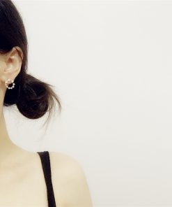 Korean Style Minimalist Hollow Round Geometric S925 Silver Needle Earrings with Diamond Accents